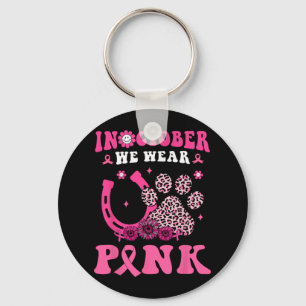 Groovy Halloween In October We Wear Pink Horseshoe Keychain