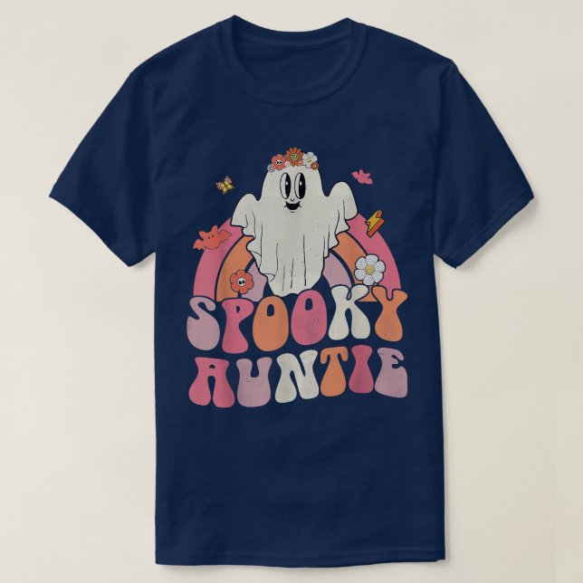 Groovy Halloween Rainbow Cute Ghost Spooky Auntie  T-Shirt (Design Front)