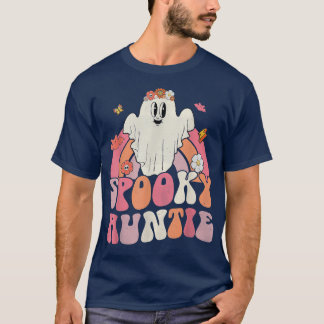 Groovy Halloween Rainbow Cute Ghost Spooky Auntie T-Shirt