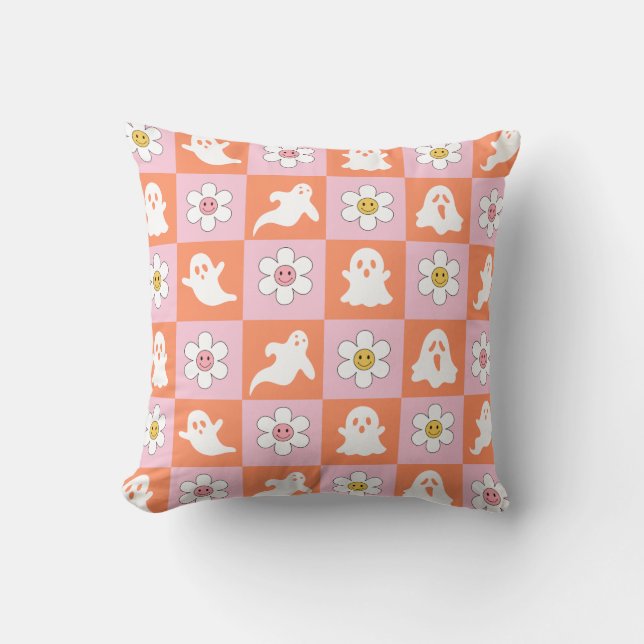 Groovy Halloween Retro Spooky Design Throw Pillow (Front)