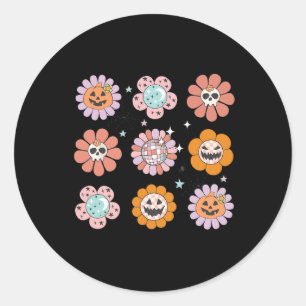 Groovy Halloween Smile Face Disco Retro Pumpkin Sk Classic Round Sticker