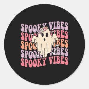 Groovy Halloween Spooky Vibes Retro Floral Ghost C Classic Round Sticker