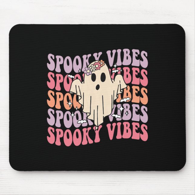 Groovy Halloween Spooky Vibes Retro Floral Ghost C Mouse Pad (Front)