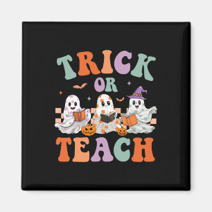 Groovy Halloween Trick Or Teach Floral Ghost Teach Magnet