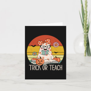 Groovy Halloween Trick or Teach Retro Floral Ghost Card