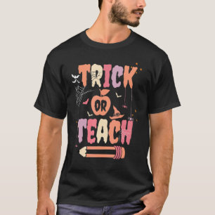 Groovy Halloween Trick or Teach Retro Floral Ghost T-Shirt