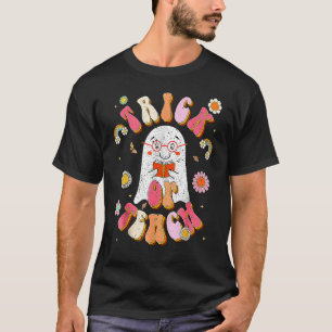 Groovy Halloween Trick or Teach Retro Floral Ghost T-Shirt