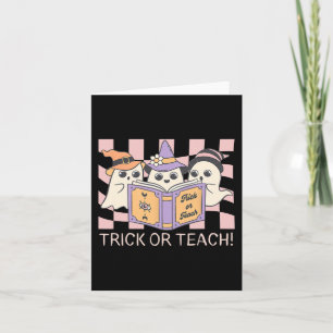 Groovy Halloween Trick or Teach Retro Ghost Teache Card
