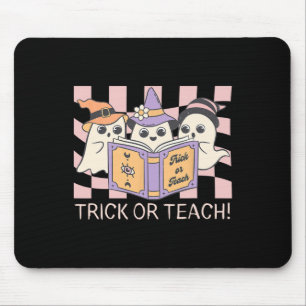 Groovy Halloween Trick or Teach Retro Ghost Teache Mouse Pad