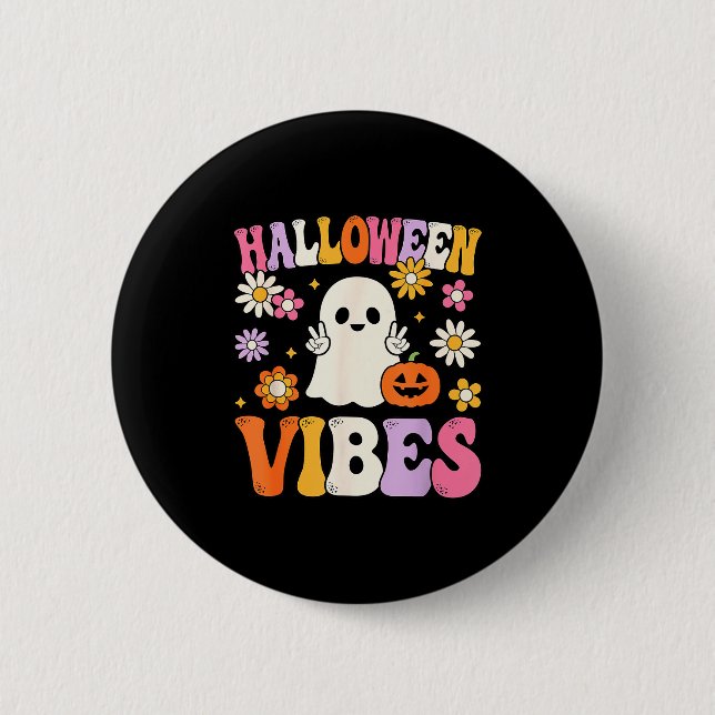 Groovy Halloween Vibes Costume Ghost Pumpkin  2 Inch Round Button (Front)