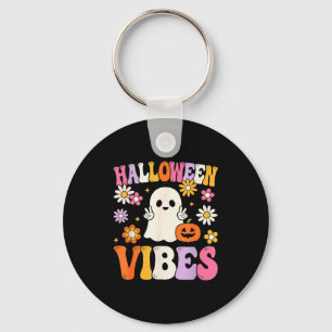 Groovy Halloween Vibes Costume Ghost Pumpkin  Keychain