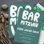Groovy Handlettering Custom Bar Bnai Mitzvah Green Invitation<br><div class="desc">Perfect card to announce a bar mitzvah! Hand made art for you with handlettering on the front and back side! FULLY CUSTOMIZABLE! Click on “Personalize” above to edit the text. Click "edit using design tool" to adjust the fonts, colours and placements and to delete the back side design if you...</div>