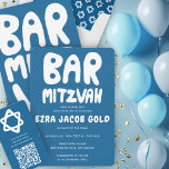 Groovy Handlettering Custom Bar Mitzvah Blue Invitation<br><div class="desc">Perfect card to announce a bar mitzvah! Hand made art for you with handlettering on the front and back side! FULLY CUSTOMIZABLE! Click on “Personalize” above to edit the text. Click "edit using design tool" to adjust the fonts, colours and placements and to delete the back side design if you...</div>