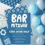 Groovy Handlettering Custom Bar Mitzvah Blue Stars Invitation<br><div class="desc">Perfect card to announce a bar mitzvah! Hand made art for you with handlettering on the front and a pattern on the back side! FULLY CUSTOMIZABLE! Click on “Personalize” above to edit the text. Click "edit using design tool" to adjust the fonts, colours and placements and to delete the back...</div>