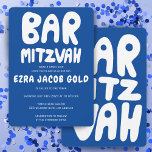 Groovy Handlettering Custom Bar Mitzvah Blue White Invitation<br><div class="desc">Perfect card to announce a bar mitzvah! Hand made art for you with handlettering on the front and back side! FULLY CUSTOMIZABLE! Click on “Personalize” above to edit the text. Click "edit using design tool" to adjust the fonts, colours and placements and to delete the back side design if you...</div>