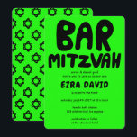 Groovy Handlettering Custom BAR Mitzvah Neon Stars Invitation<br><div class="desc">Perfect card to announce a bar mitzvah! Hand made art for you with handlettering on the front and a pattern on the back side! FULLY CUSTOMIZABLE! Click on “Personalize” above to edit the text. Click "edit using design tool" to adjust the fonts, colours and placements and to delete the back...</div>
