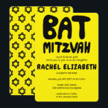 Groovy Handlettering Custom Bat Mitzvah Bold Stars Invitation<br><div class="desc">Perfect card to announce a bat mitzvah! Hand made art for you with handlettering on the front and a pattern on the back side! FULLY CUSTOMIZABLE! Click on “Personalize” above to edit the text. Click "edit using design tool" to adjust the fonts, colours and placements and to delete the back...</div>