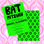 Groovy Handlettering Custom Bat Mitzvah Neon Stars Invitation<br><div class="desc">Perfect card to announce a bat mitzvah! Hand made art for you with handlettering on the front and a pattern on the back side! FULLY CUSTOMIZABLE! Click on “Personalize” above to edit the text. Click "edit using design tool" to adjust the fonts, colours and placements and to delete the back...</div>