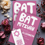 Groovy Handlettering Custom Bat Mitzvah Pink  Invitation<br><div class="desc">Perfect card to announce a bat mitzvah! Hand made art for you with handlettering on the front and on the back side! FULLY CUSTOMIZABLE! Click on “Personalize” above to edit the text. Click "edit using design tool" to adjust the fonts, colours and placements and to delete the back side design...</div>