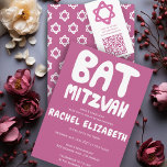 Groovy Handlettering Custom Bat Mitzvah Pink Stars Invitation<br><div class="desc">Perfect card to announce a bat mitzvah! Hand made art for you with handlettering on the front and a pattern on the back side! FULLY CUSTOMIZABLE! Click on “Personalize” above to edit the text. Click "edit using design tool" to adjust the fonts, colours and placements and to delete the back...</div>
