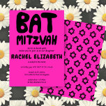 Groovy Handlettering Custom Bat Mitzvah Pink Stars Invitation<br><div class="desc">Perfect card to announce a bat mitzvah! Hand made art for you with handlettering on the front and a pattern on the back side! FULLY CUSTOMIZABLE! Click on “Personalize” above to edit the text. Click "edit using design tool" to adjust the fonts, colours and placements and to delete the back...</div>