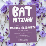 Groovy Handlettering Custom Bat Mitzvah Purple Invitation<br><div class="desc">Perfect card to announce a bat mitzvah! Hand made art for you with handlettering on the front and a pattern on the back side! FULLY CUSTOMIZABLE! Click on “Personalize” above to edit the text. Click "edit using design tool" to adjust the fonts, colours and placements and to delete the back...</div>