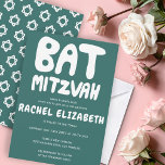 Groovy Handlettering Custom Bat Mitzvah Teal Green Invitation<br><div class="desc">Perfect card to announce a bat mitzvah! Hand made art for you with handlettering on the front and a pattern on the back side! FULLY CUSTOMIZABLE! Click on “Personalize” above to edit the text. Click "edit using design tool" to adjust the fonts, colours and placements and to delete the back...</div>