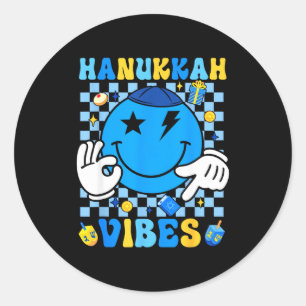 Groovy Hanukkah Vibes Chanukah Pajama Happy Hanukk Classic Round Sticker