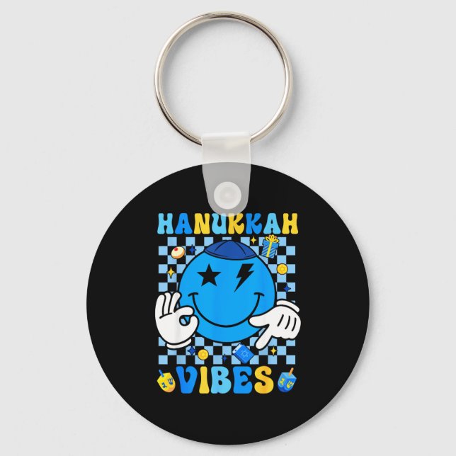 Groovy Hanukkah Vibes Chanukah Pajama Happy Hanukk Keychain (Front)