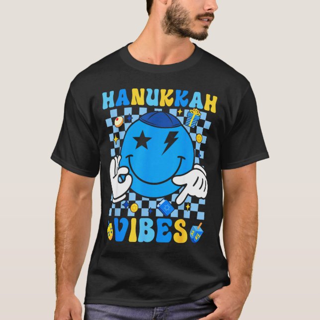 Groovy Hanukkah Vibes Chanukah Pajama Happy Hanukk T-Shirt (Front)