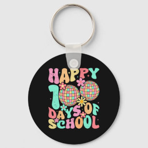 Groovy Happy 100 Days Of School Disco Kids Teacher Keychain