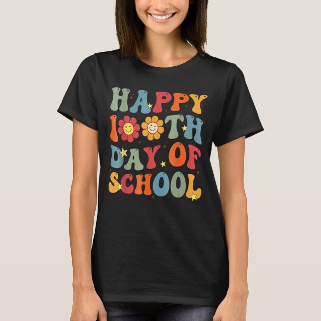 Groovy Happy 100th Day Of School Cute Students Kid T-Shirt (Front)