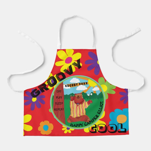 Groovy Happy Bear All Over Print Apron (Front)