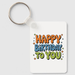 Groovy Happy Birthday Keychain