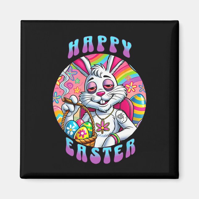 Groovy Happy Easter Bunny Smoking Weed Funny  Magnet (Front)