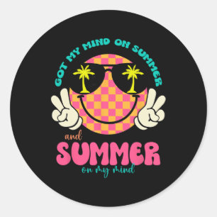 Groovy Happy Face Summer Vibes Got My Mind On Summ Classic Round Sticker