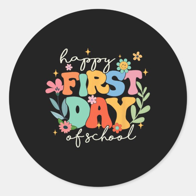 Groovy Happy First Day Of School Back To School Te Classic Round Sticker (Front)