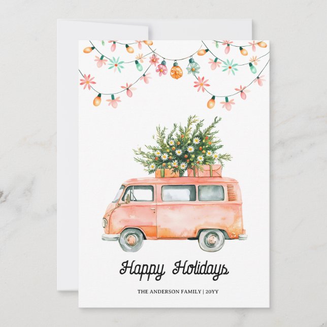 Groovy Happy Holidays 70s Christmas card (Front)