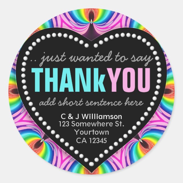 Groovy Happy Neon Fun Thank You Round Sticker (Front)