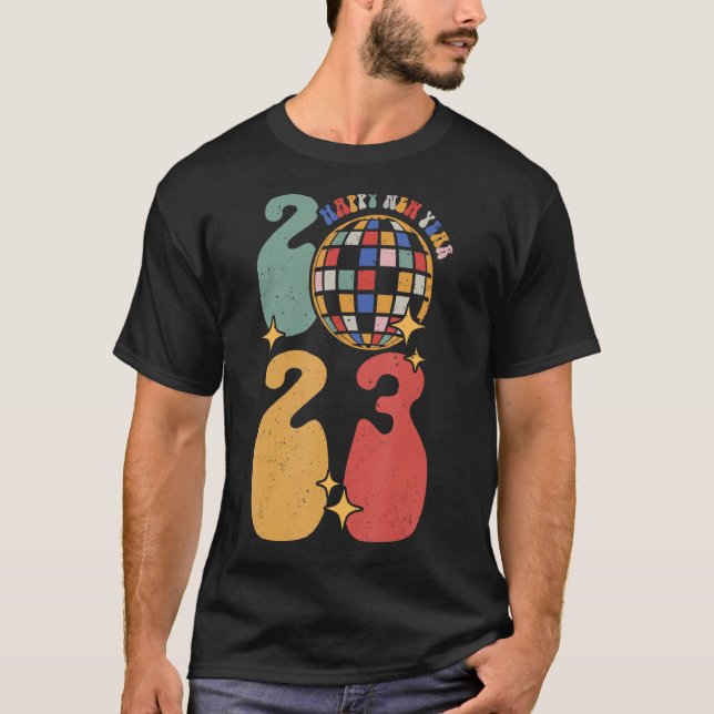 Groovy Happy New Year 2023 Retro Disco Style T-Shirt (Front)