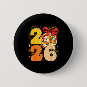 Groovy Happy New Year 2026 New Years Eve Party Men 2 Inch Round Button