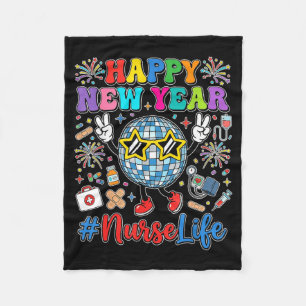 Groovy Happy New Year 2026 Nurse Life Disco Ball F Fleece Blanket