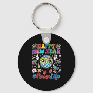 Groovy Happy New Year 2026 Nurse Life Disco Ball F Keychain