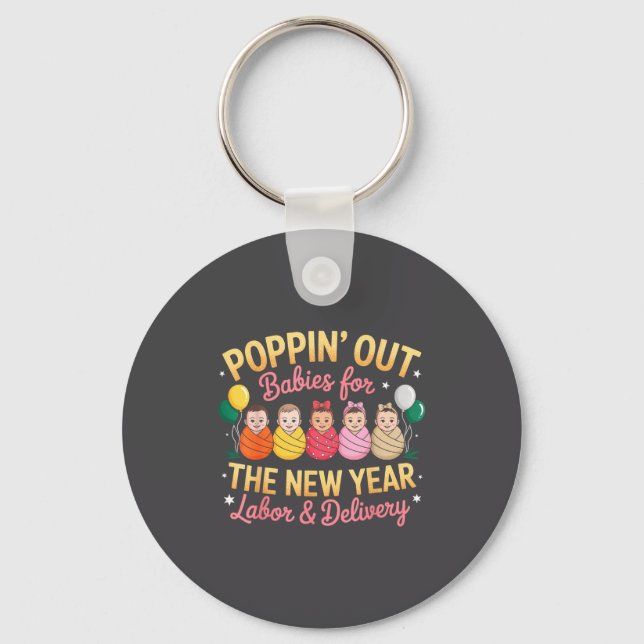 Groovy Happy New Year Labor And Delivery L&amp;d N Keychain (Front)