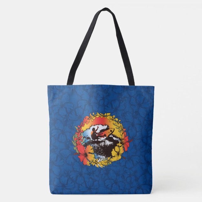 Groovy Hawaiian Surfer 1960s Retro Beach Bag (Front)