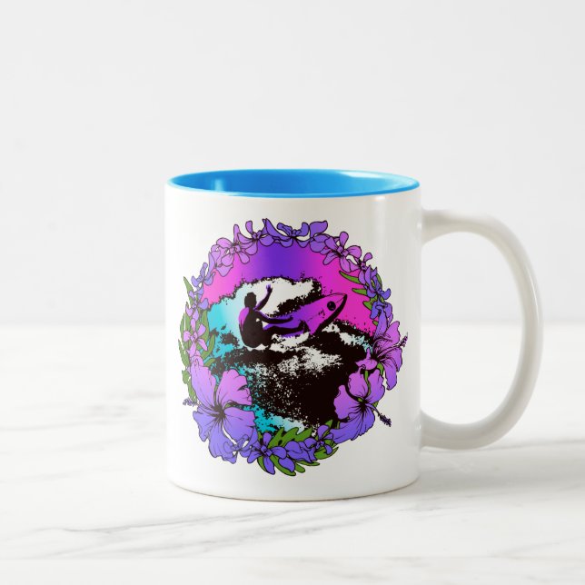 Groovy Hawaiian Surfer 1960s Retro Graphic Two-Tone Coffee Mug (Right)
