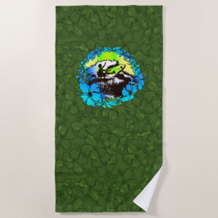 Groovy Hawaiian Surfer 1960s Retro Hibiscus -Olive Beach Towel