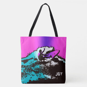 Groovy Hawaiian Surfer 60s Retro MonogramBeach Bag