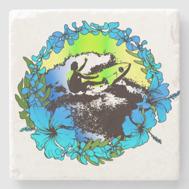 Groovy Hawaiian Surfer 60's Retro Tiki Bar Coaster (Front)