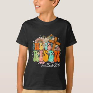 Groovy He Is Risen Cross Jesus Religious Easter Ch T-Shirt